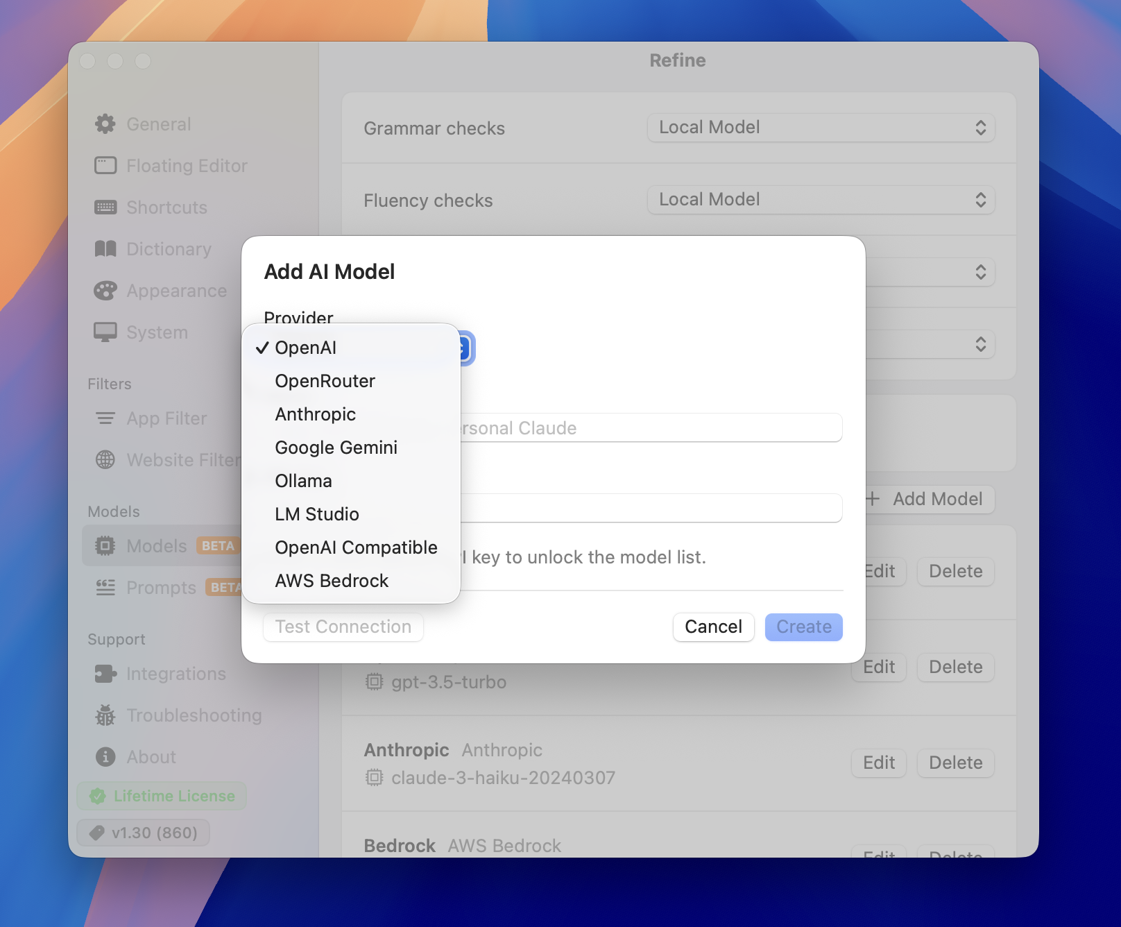 Connect your own AI providers screenshot